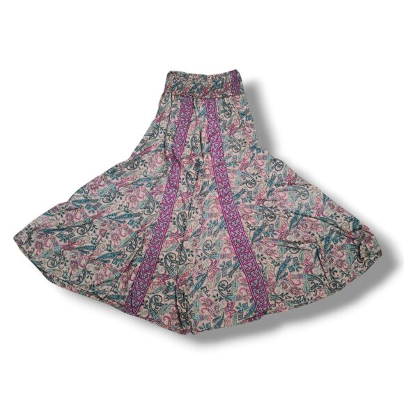 Karma Highway Palazzo Wide Leg Pants One Size Smocked Waist Boho Paisley Viscose - Picture 1 of 14
